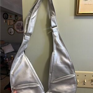 Metallic Silver Shoulder Sling Bag for Women